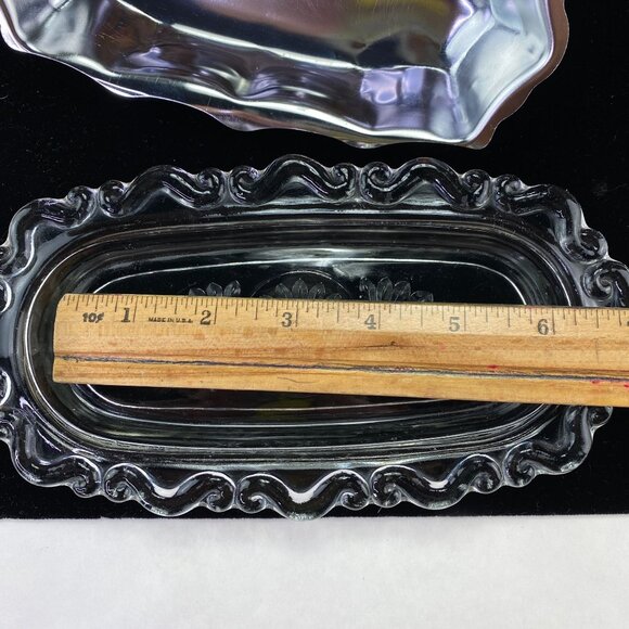 Vintage MCM Butter Dish Glass and Metal Starburst Lid - Picture 8 of 11